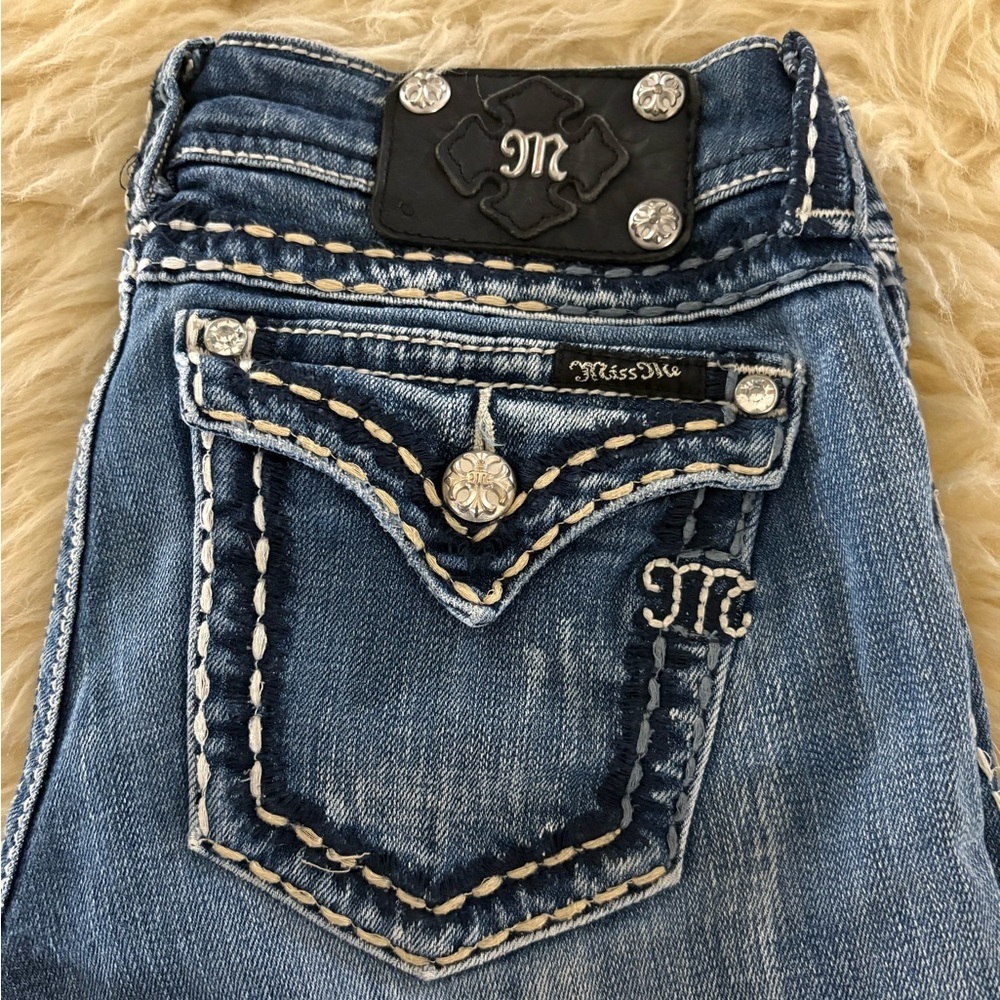 Miss Me Blue Flare Bootcut Long Jeans with Embroidered Button Flap Pockets - Picture 8 of 8